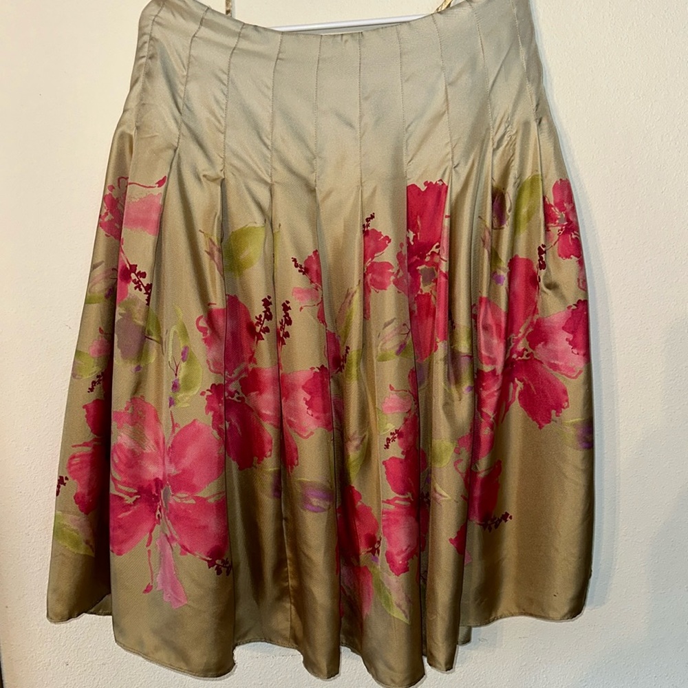 JONES NEW YORK Collection Fully Lined Pleated Floral Silk Midi Skirt Size 10